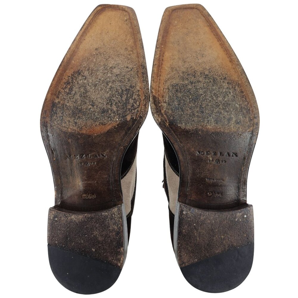 Mezlan Spain Mens size 9.5 Brown Beige Suede Leather Wingtip Oxfords Dress Shoes - Picture 3 of 12
